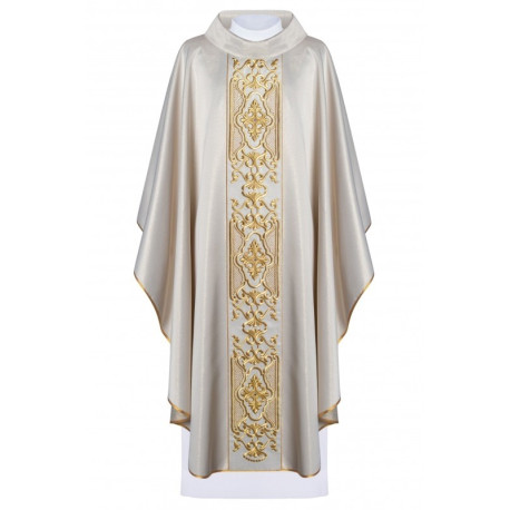 Chasuble richement brodée, tissu brillant - écru (H76)