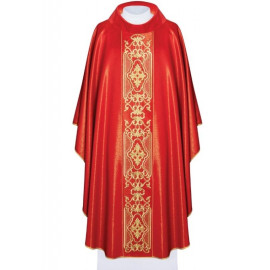 Chasuble richement brodée, tissu brillant - rouge (H79)