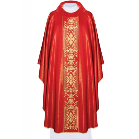 Chasuble richement brodée, tissu brillant - rouge (H79)