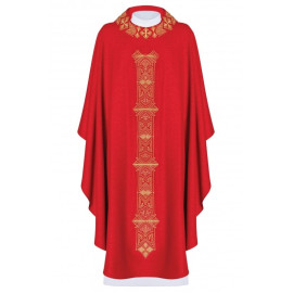 Chasuble richement brodée, tissu brillant - rouge (H80)