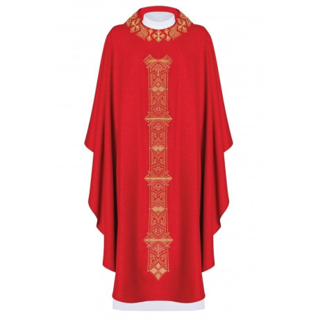 Chasuble richement brodée, tissu brillant - rouge (H80)