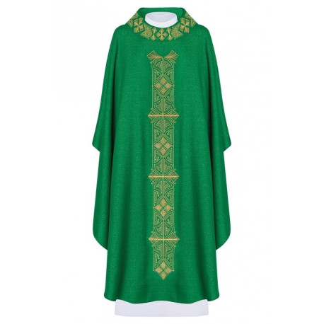Chasuble richement brodée, tissu brillant - vert (H82)