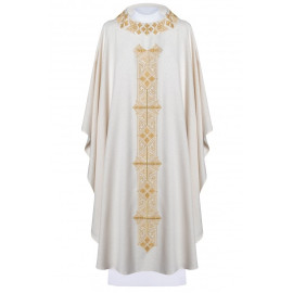 Chasuble richement brodée, tissu brillant - écru (H83)