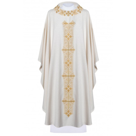 Chasuble richement brodée, tissu brillant - écru (H83)