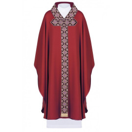 Chasuble avec ceinture et col brodés, motif en croix - rouge (H85)