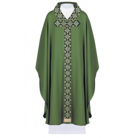 Chasuble avec ceinture et col brodés, motif en croix - vert (H86)