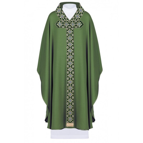 Chasuble avec ceinture et col brodés, motif en croix - vert (H86)