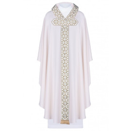 Chasuble avec ceinture et col brodés, motif en croix - écru (H87)