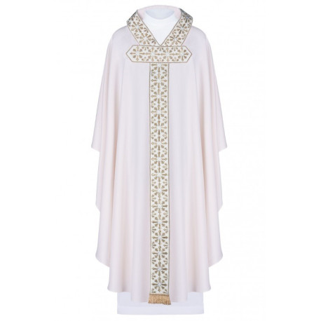 Chasuble avec ceinture et col brodés, motif en croix - écru (H87)