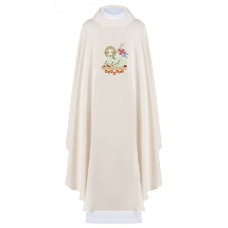 Chasuble de Pâques brodée avec l'Agneau de Dieu - écru (H90)