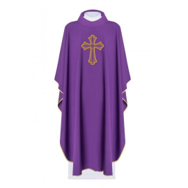 Chasuble brodée du symbole de la Croix - violet (H95)