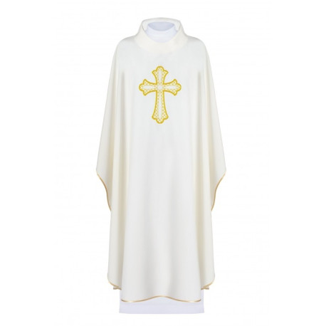 Chasuble brodée du symbole de la Croix - écru (H96)
