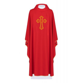 Chasuble brodée du symbole de la Croix - rouge (H98)