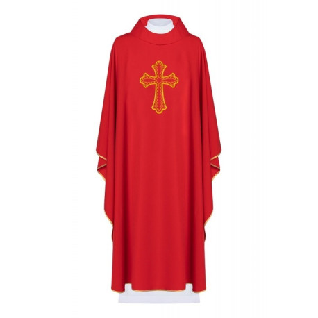 Chasuble brodée du symbole de la Croix - rouge (H98)