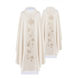 Chasuble brodée avec le symbole IHS - écru (H106)