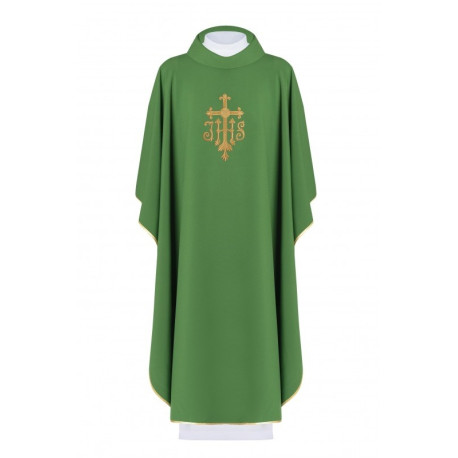 Chasuble brodée du symbole IHS - vert (H112)