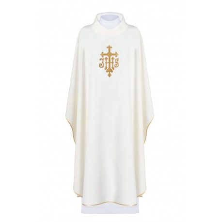 Chasuble brodée du symbole IHS - écru (H114)