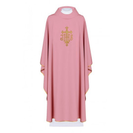 Chasuble brodée du symbole IHS - rose (H115)