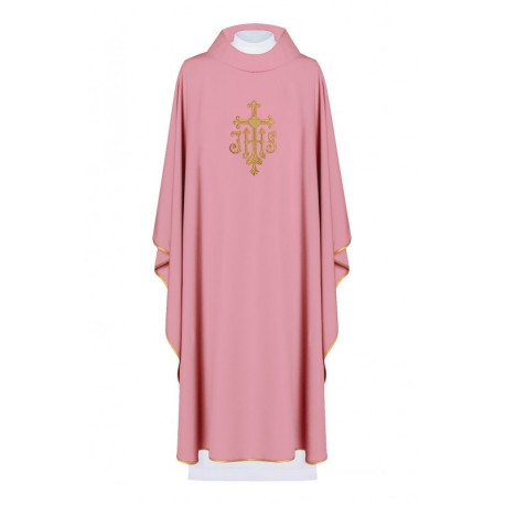Chasuble brodée du symbole IHS - rose (H115)