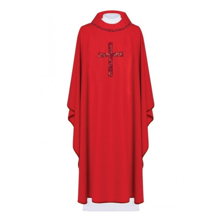 Chasuble brodée du symbole de la croix - rouge (H119)