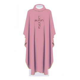 Chasuble brodée du symbole de la croix - rose (H122)