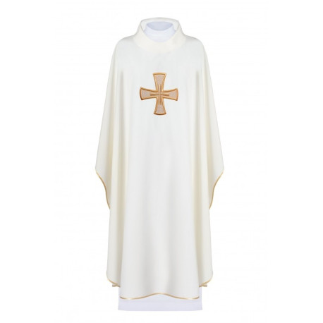Chasuble brodée du symbole de la croix - écru (H122)