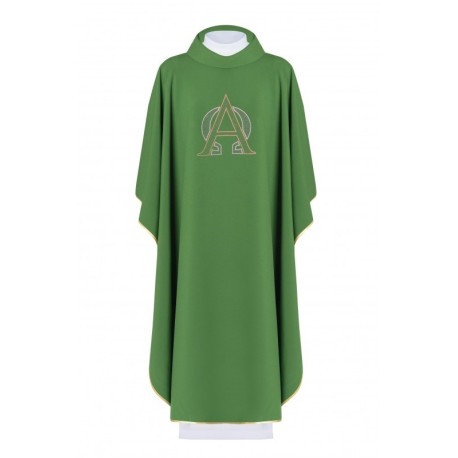 Chasuble brodée du symbole de l'Alpha et de l'Oméga - vert (H127)