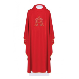 Chasuble brodée avec le symbole de l'Alpha et de l'Oméga - rouge (H128)