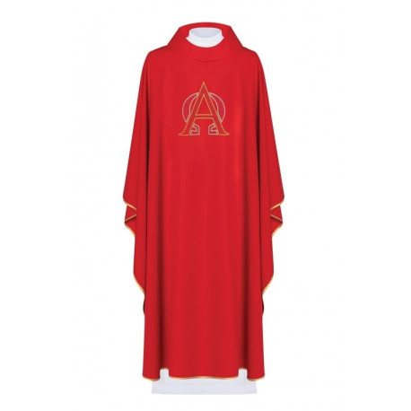 Chasuble brodée avec le symbole de l'Alpha et de l'Oméga - rouge (H128)