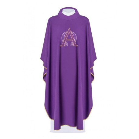 Chasuble brodée du symbole de l'Alpha et de l'Oméga - violet (H129)