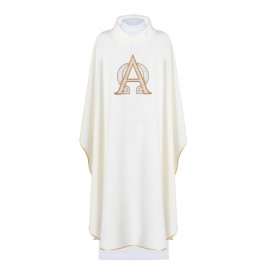 Chasuble brodée du symbole Alpha et Omega - écru (H130)
