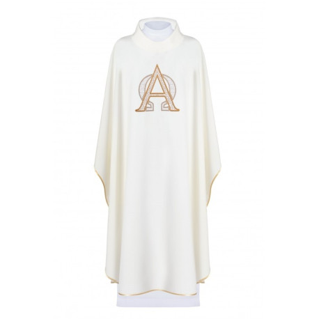 Chasuble brodée du symbole Alpha et Omega - écru (H130)