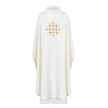 Chasuble brodée Croix de Jérusalem - écru (H131)