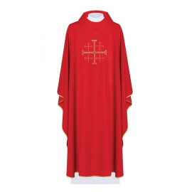 Chasuble brodée de la Croix de Jérusalem - rouge (H133)