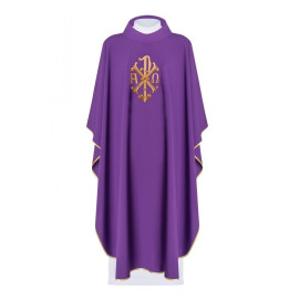 Chasuble brodée Alpha, Omega et symbole PAX - violet (H135)