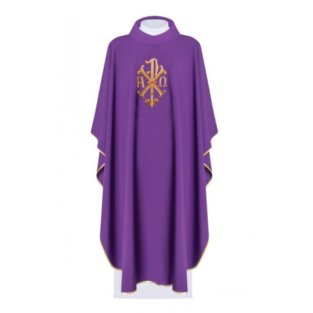 Chasuble brodée Alpha, Omega et symbole PAX - violet (H135)