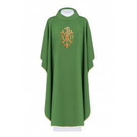 Chasuble brodée avec l'Alpha, l'Omega et le symbole PAX - vert (H136)