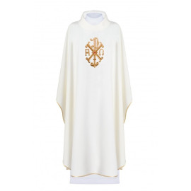 Chasuble brodée avec le symbole Alpha, Omega et PAX - écru (H138)