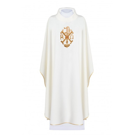 Chasuble brodée avec le symbole Alpha, Omega et PAX - écru (H138)