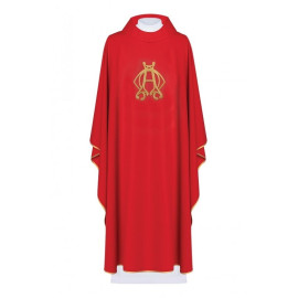 Chasuble brodée Alpha, Omega - rouge (H140)