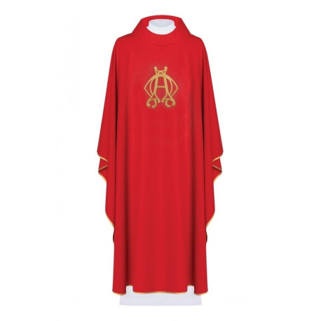Chasuble brodée Alpha, Omega - rouge (H140)