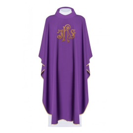 Chasuble brodée du symbole IHS - violet (H143)