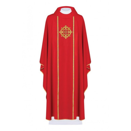 Chasuble brodée avec le symbole de la Croix - rouge (H147)
