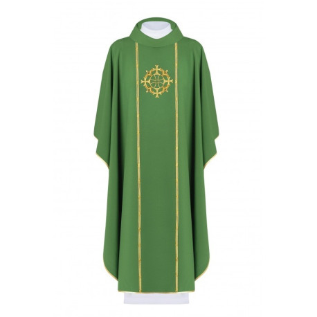 Chasuble brodée du symbole de la Croix - vert (H148)