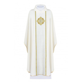 Chasuble brodée du symbole de la Croix - écru (H149)