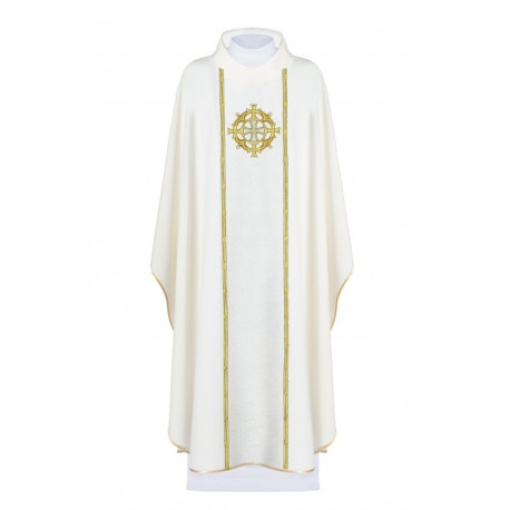 Chasuble brodée du symbole de la Croix - écru (H149)