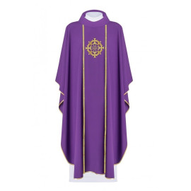 Chasuble brodée du symbole de la Croix - violet (H150)