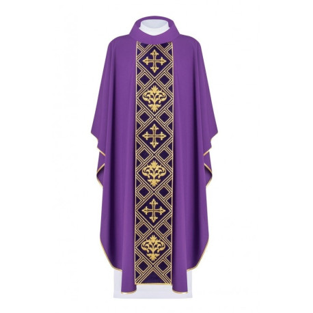 Chasuble brodée du symbole de la Croix - violet (H151)