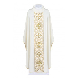 Chasuble brodée du symbole de la Croix - écru (H152)