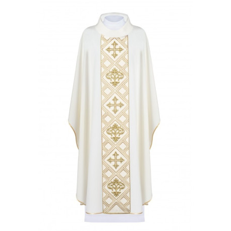 Chasuble brodée du symbole de la Croix - écru (H152)